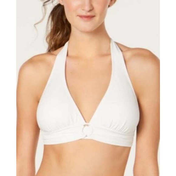 Michael Kors Other - Michael Kors Logo Ring Halter Bikini Top White Gold Size L New